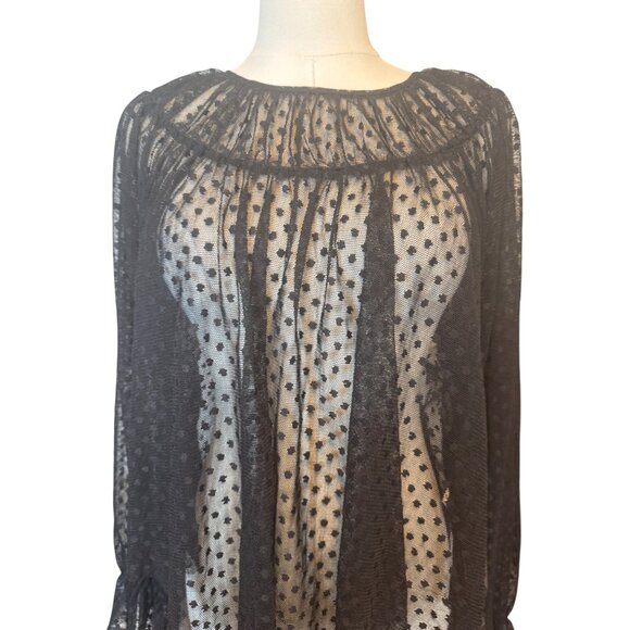 2/$30 ZARA M Black Sheer Polka Dot Blouse - Picture 4 of 16